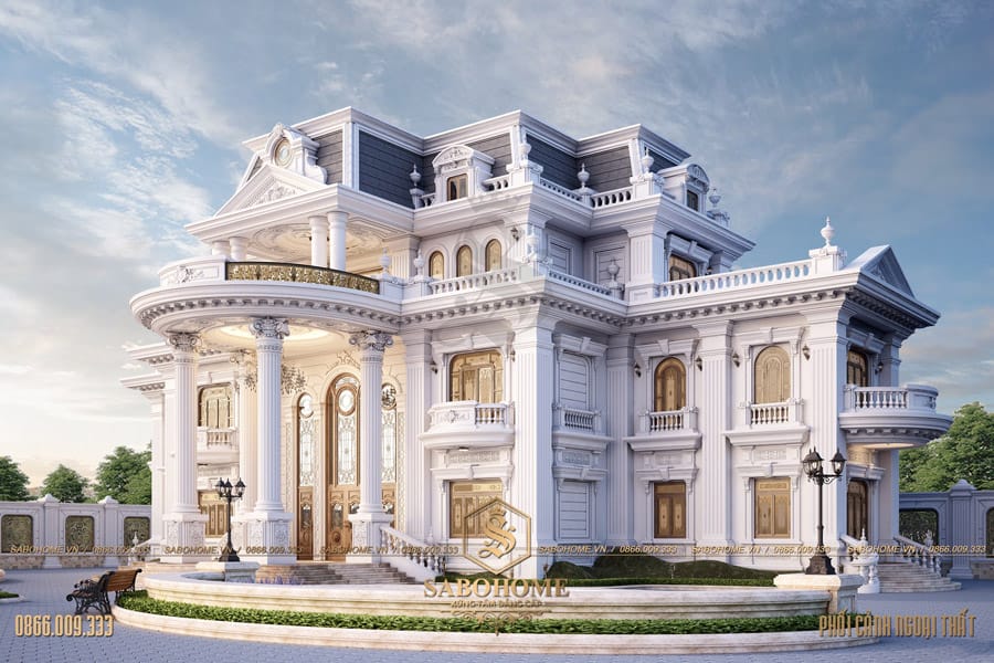 thiết kế lâu đài dinh thự 3 tầng pháp mái mansard bt 2095