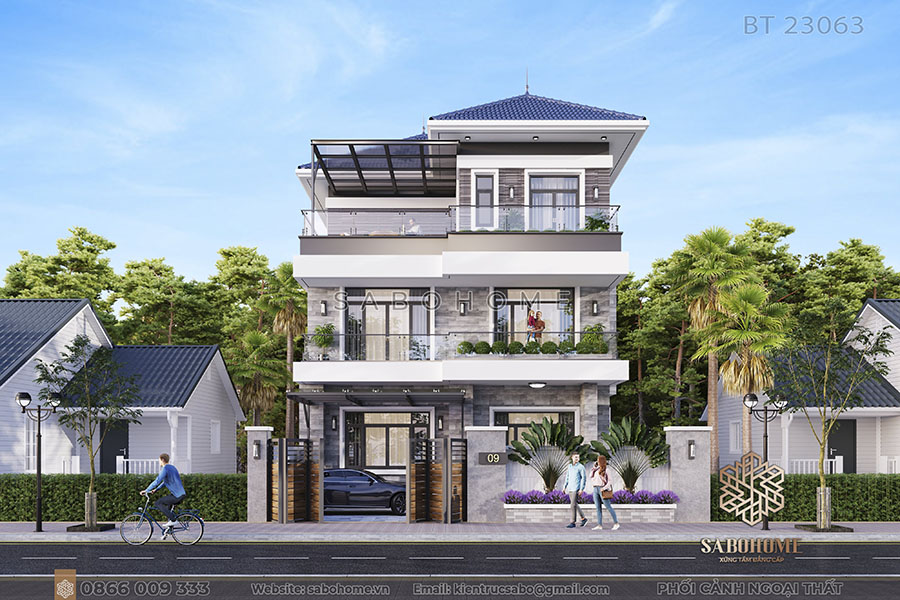 biệt thự 3 tầng mái nhật