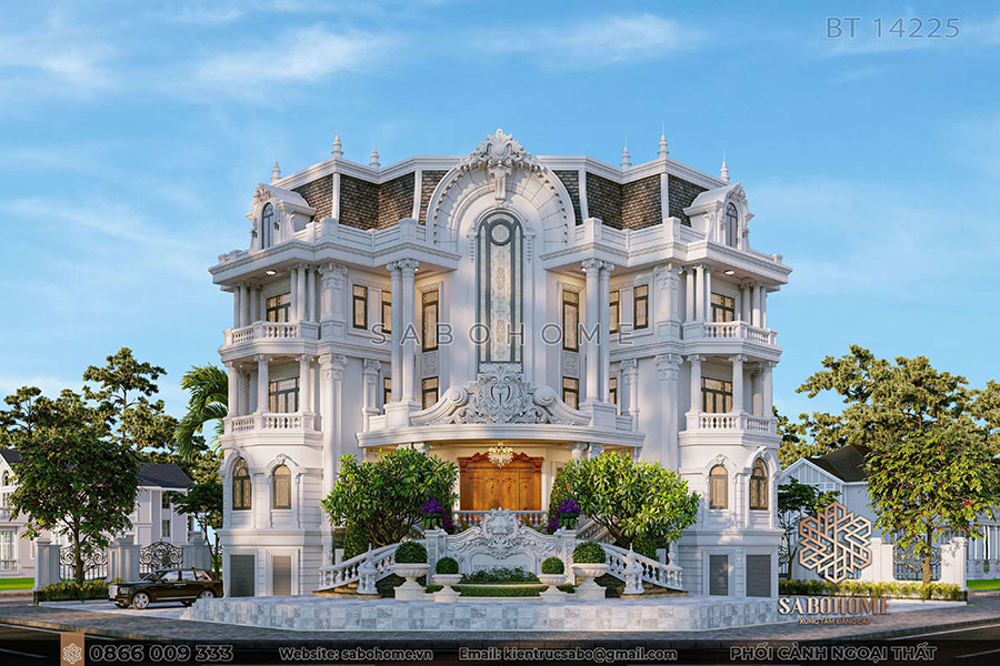 thiết kế biệt thự tân cổ điển 4 tầng