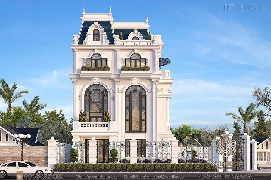 biệt thự 5 tầng tân cổ điển mái mansard