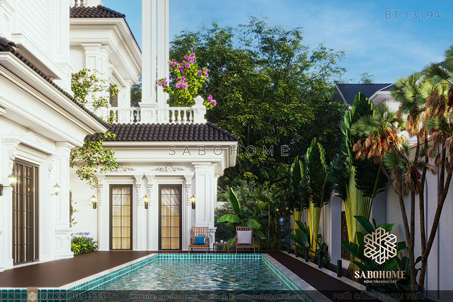 khuôn viên biệt thự tân cổ điển 3 tầng Vĩnh Phúc