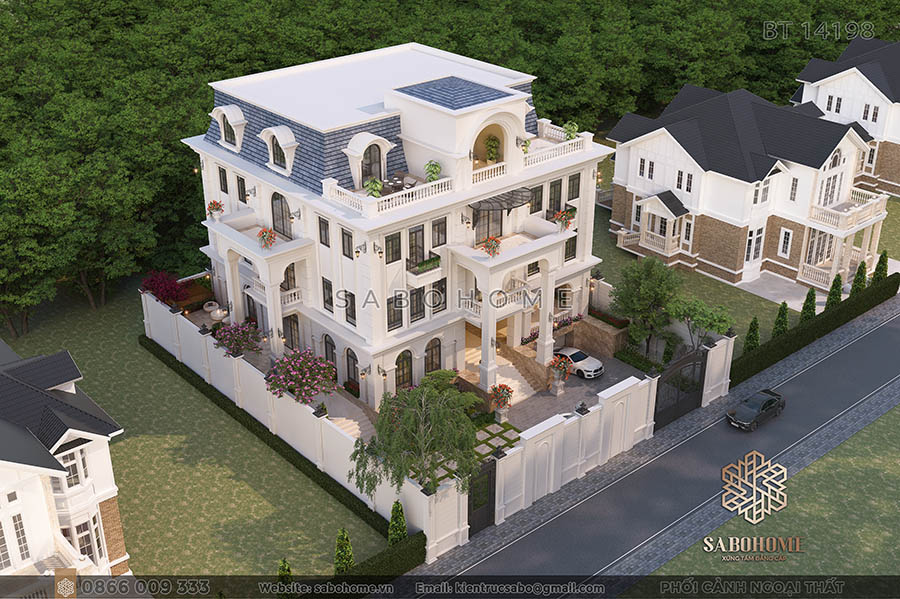 biệt thự 4 tầng tân cổ điển mái Mansard