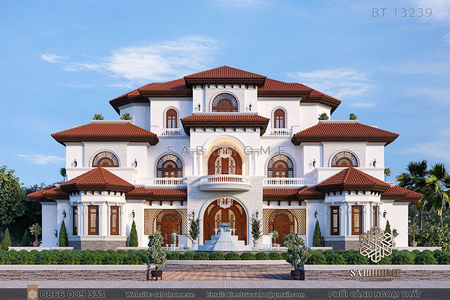 thiết kế biệt thự địa trung hải 3 tầng