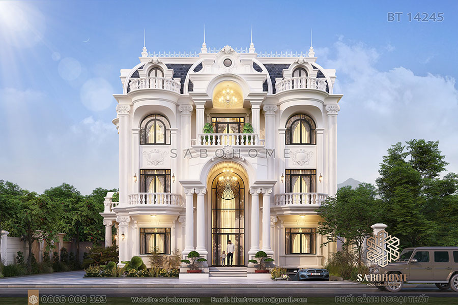 mẫu biệt thự 4 tầng tân cổ điển