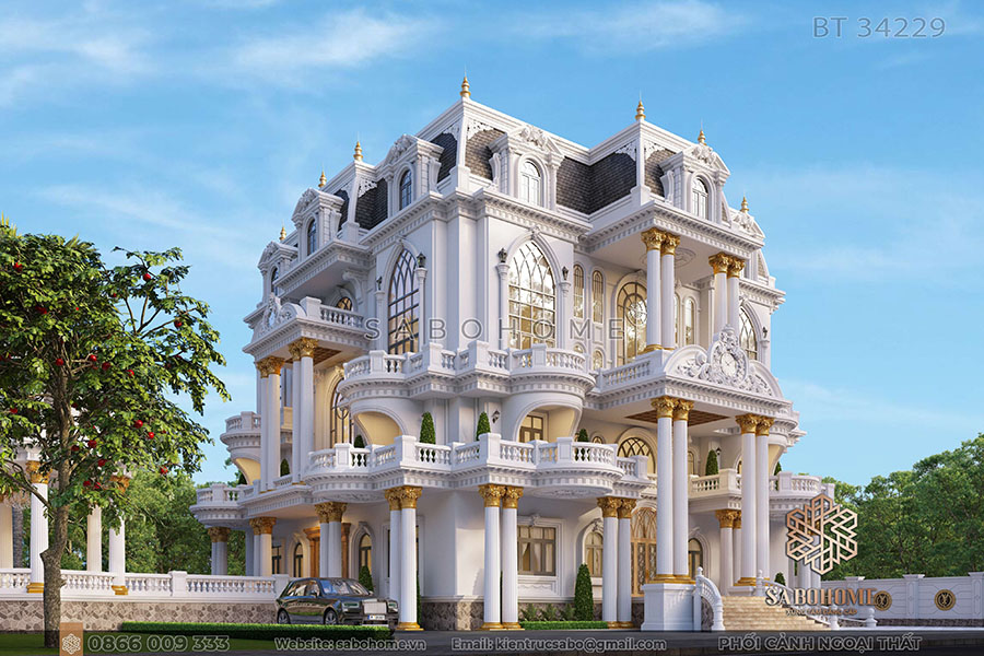 mẫu biệt thự cổ điển 4 tầng