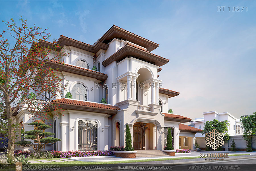 mẫu biệt thự 3 tầng Địa Trung Hải