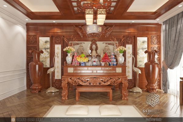 Trải nghiệm không gian trang nghiêm và thanh lịch với phòng thờ tân cổ điển Sự kết hợp tinh tế giữa trang trọng và đẳng cấp trong không gian phòng thờ tân cổ điển