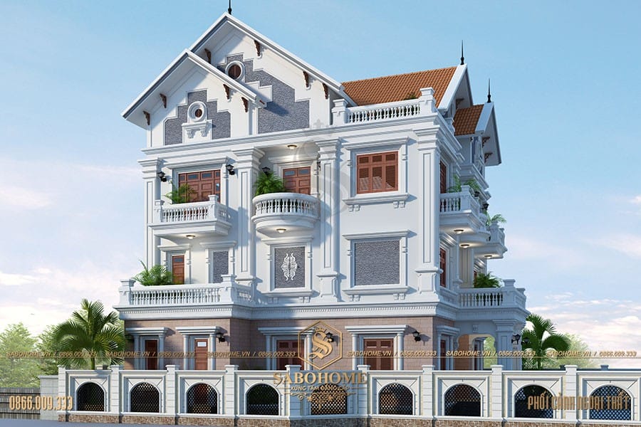 Mẫu thiết kế biệt thự tân cổ điển 3 tầng 1 tum đẹp ở Thanh Hóa - BT1960