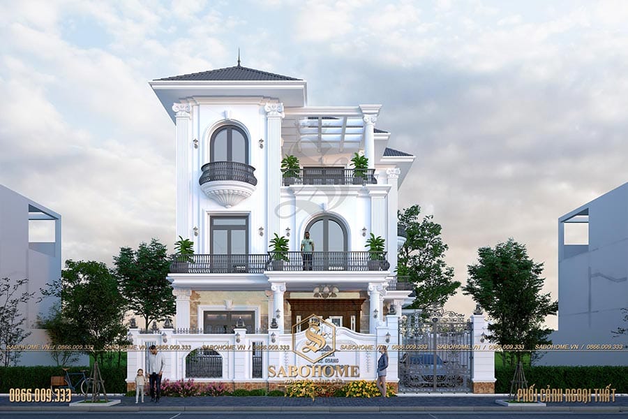 Biệt thự 3 tầng có 5 phòng ngủ kiểu tân cổ ở Diễn Châu Nghệ An - BT2081
