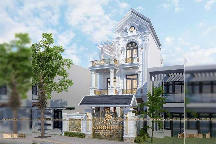 Mẫu biệt thự 3 tầng kiểu pháp có hồ bơi đẹp BT1957
