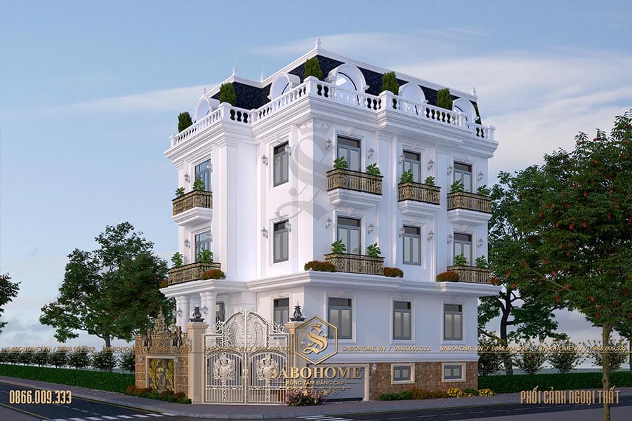 Mẫu biệt thự 4 tầng có tầng hầm kiểu tân cổ điển - BT2068