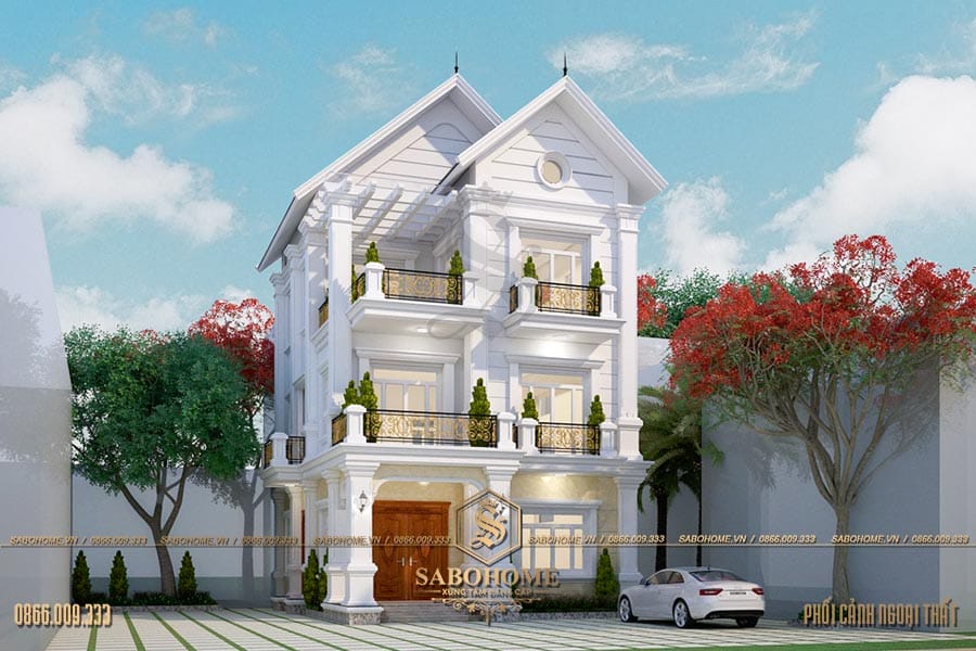 Mẫu thiết kế biệt thự 3 tầng ở quê phong cách tân cổ điển - BT1948