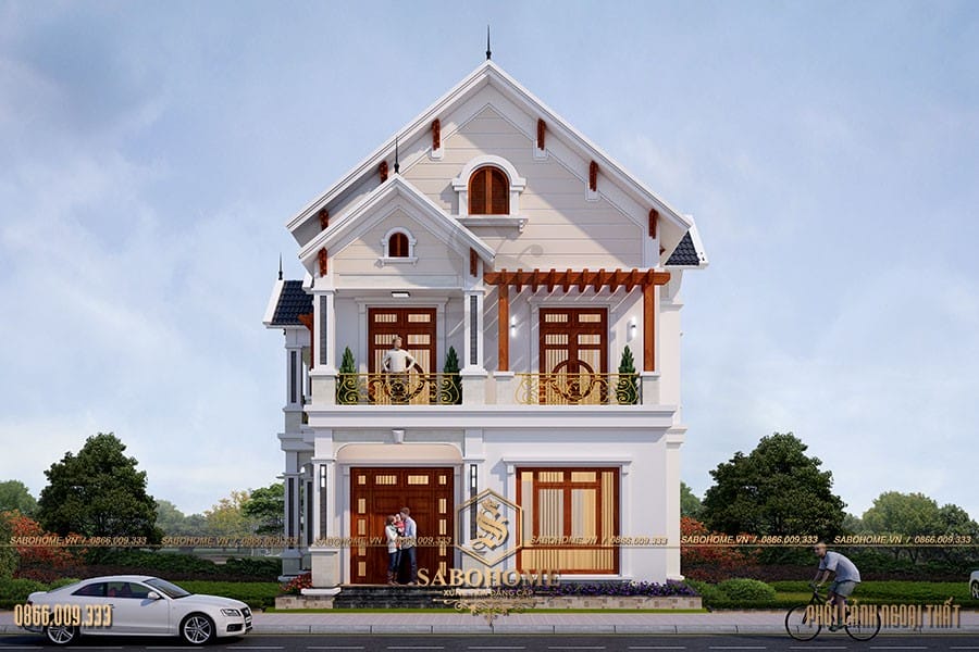 Phối cảnh mẫu thiết kế biệt thự tân cổ điển 2 tầng đẹp Cô Lan -Thái Bình BT180031