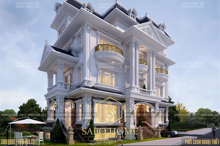 Phương án thiết kế biệt thự 4 tầng tân cổ điển đẹp - BT180030