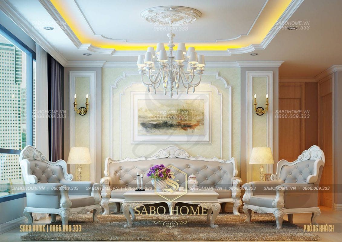 Thiết Kế Nội Thất Phòng Khách Tân Cổ Điển Sang Trọng NT0004