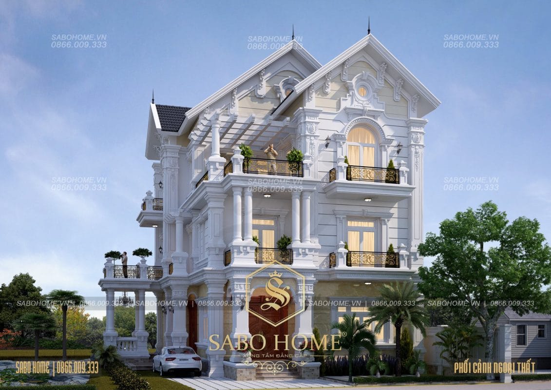 Mẫu thiết kế biệt thự đẹp 3 tầng tân cổ điển sang trọng ở Vĩnh Phúc - BT1933.TC3