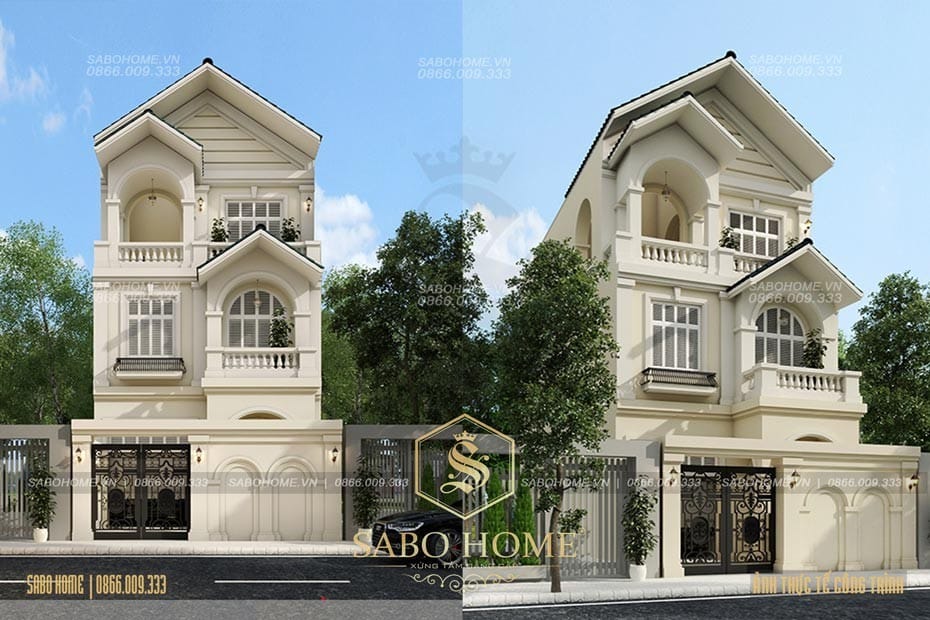 Mẫu nhà phố tân cổ điển 3 tầng mặt tiền 5m NO197.T3