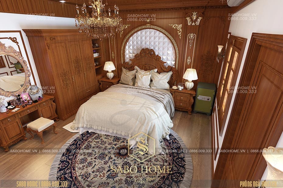 Thiết kế nội thất phòng ngủ kết hợp phòng làm việc 50m2 phong cách cổ điển - NT190012