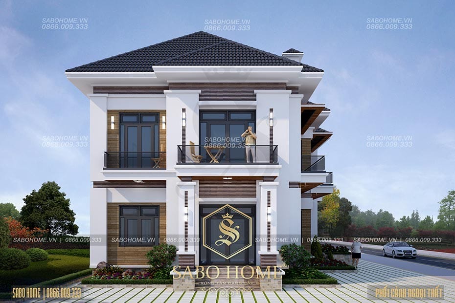 Thanh thoát mẫu biệt thự 2 tầng đẹp 4 phòng ngủ ở Móng Cái - Anh Hòa BT1945.T2