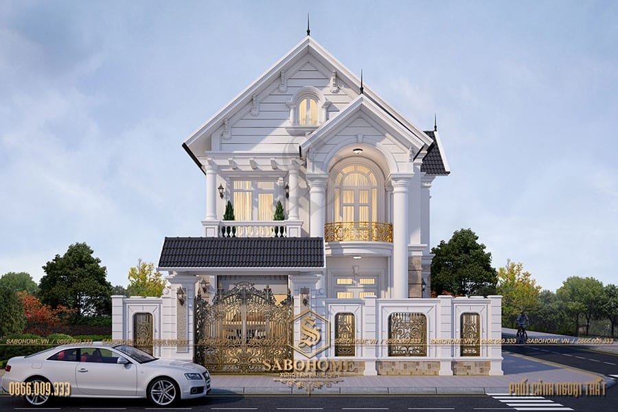 Đã mắt mẫu biệt thự tân cổ điển 2 tầng mái thái mặt tiền 7m ở Hưng Yên BT180021