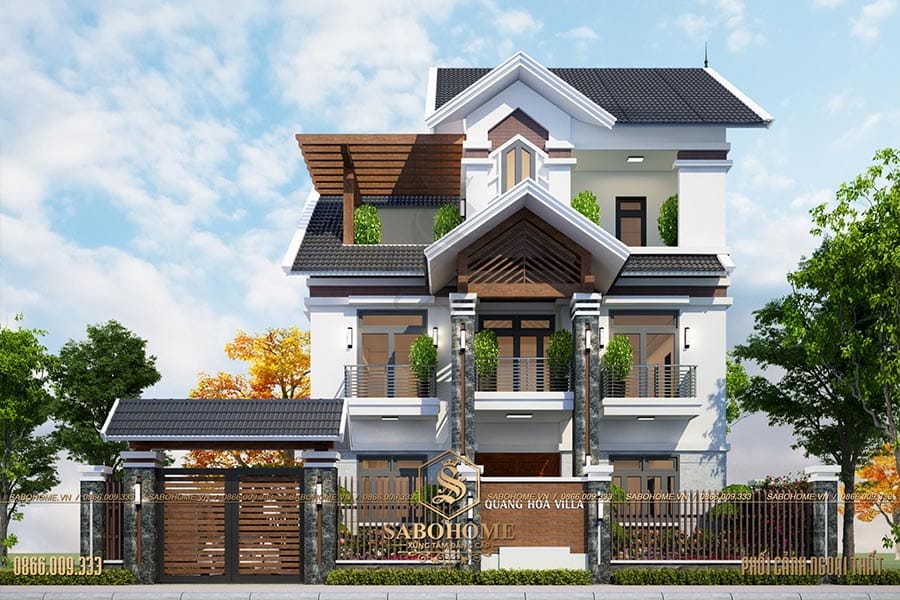 Mẫu nhà vuông 12x11m phong cách biệt thự hiện đại ở Thái Nguyên - BT1955