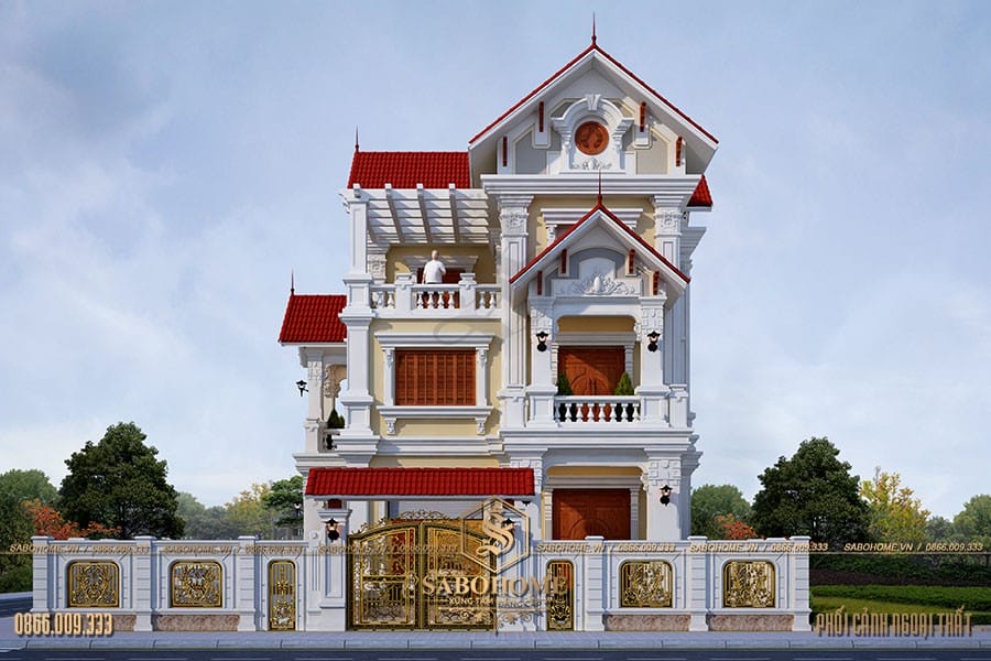 Biệt thự tân cổ điển 3 tầng mái thái đỏ đẹp mê mẩn ở Thái Bình BT180020