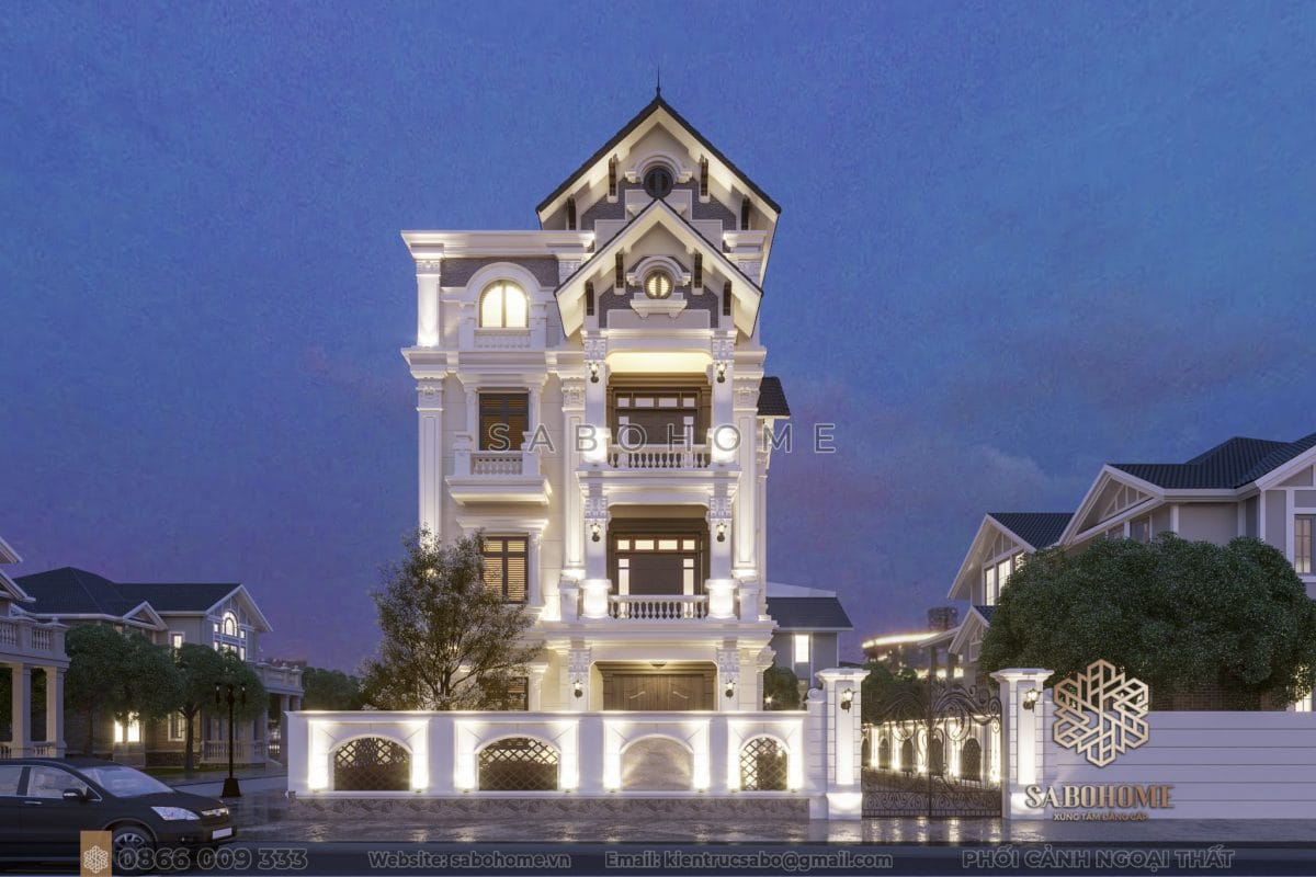 Biệt thự tân cổ điển 4 tầng 2 mặt tiền tại Thái Nguyên - BT 2169