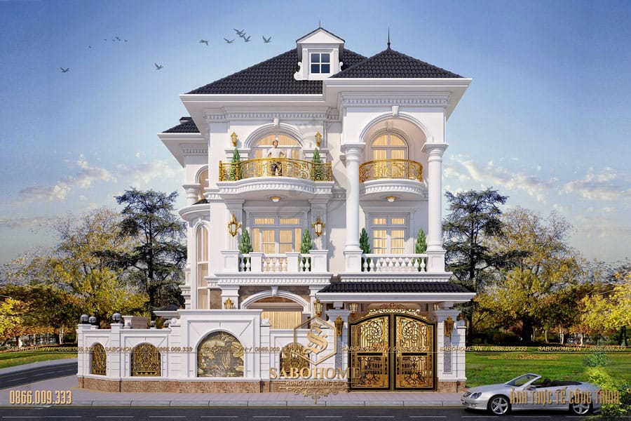 Thiết kế biệt thự tân cổ điển 3 tầng mái nhật - BT 2093