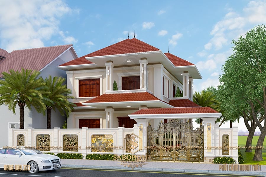 Mẫu biệt thự 2 tầng 2 mặt tiền mái thái đẹp mê hồn ở Thái Nguyên - BT1947