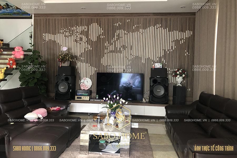 Thi công nội thất phòng khách 40m2 kiểu hiện đại
