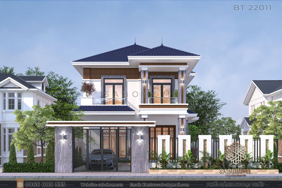 Thiết kế biệt thự 2 tầng hiện đại mái nhật tại Hưng Yên - BT22011