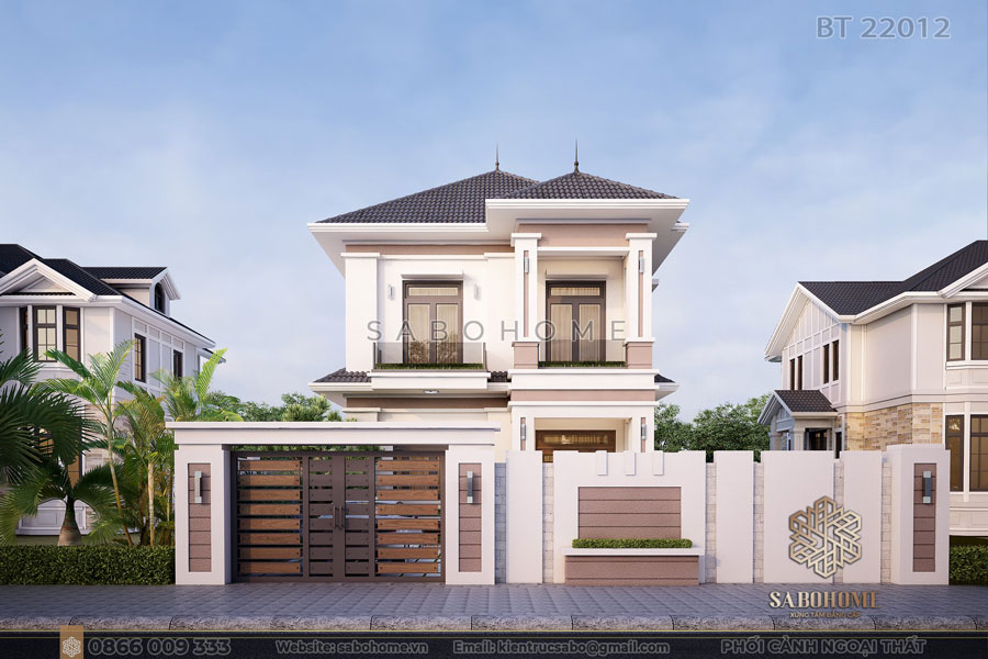 Mẫu biệt thự 2 tầng hiện đại mặt tiền 8m đẹp tinh tế  - BT22012