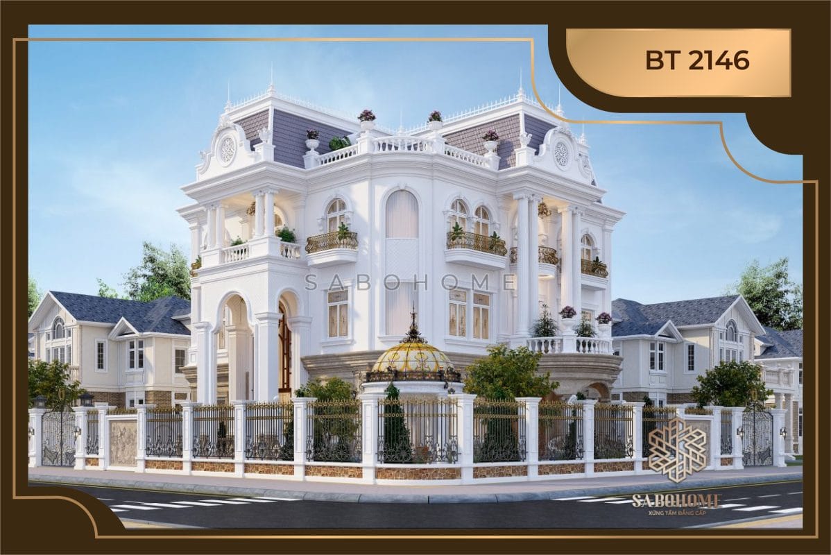 Mẫu thiết kế biệt thự 4 tầng tân cổ điển 2 mặt tiền đẹp  - BT2146
