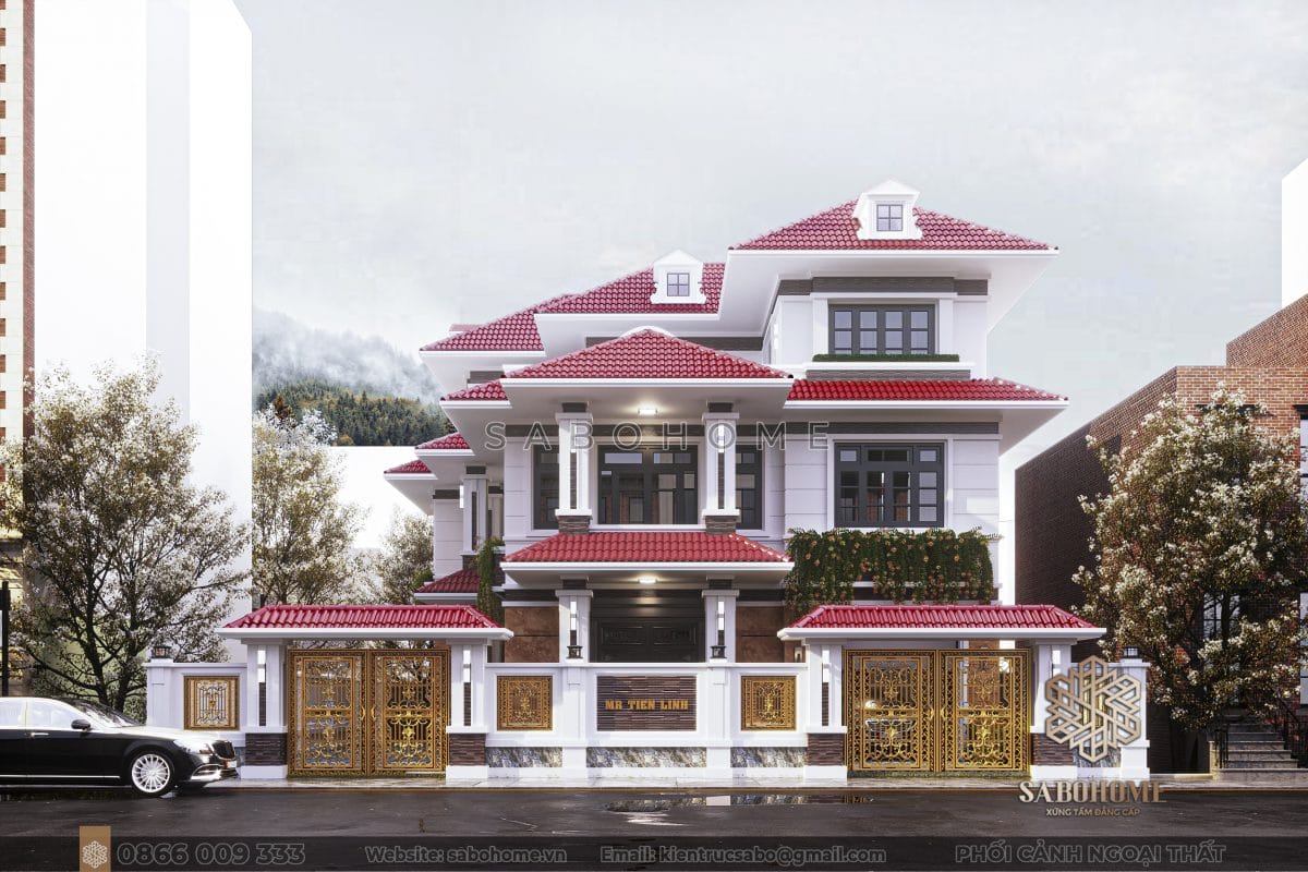 Mẫu nhà biệt thự hiện đại 3 tầng “có rất nhiều mái” - BT2128