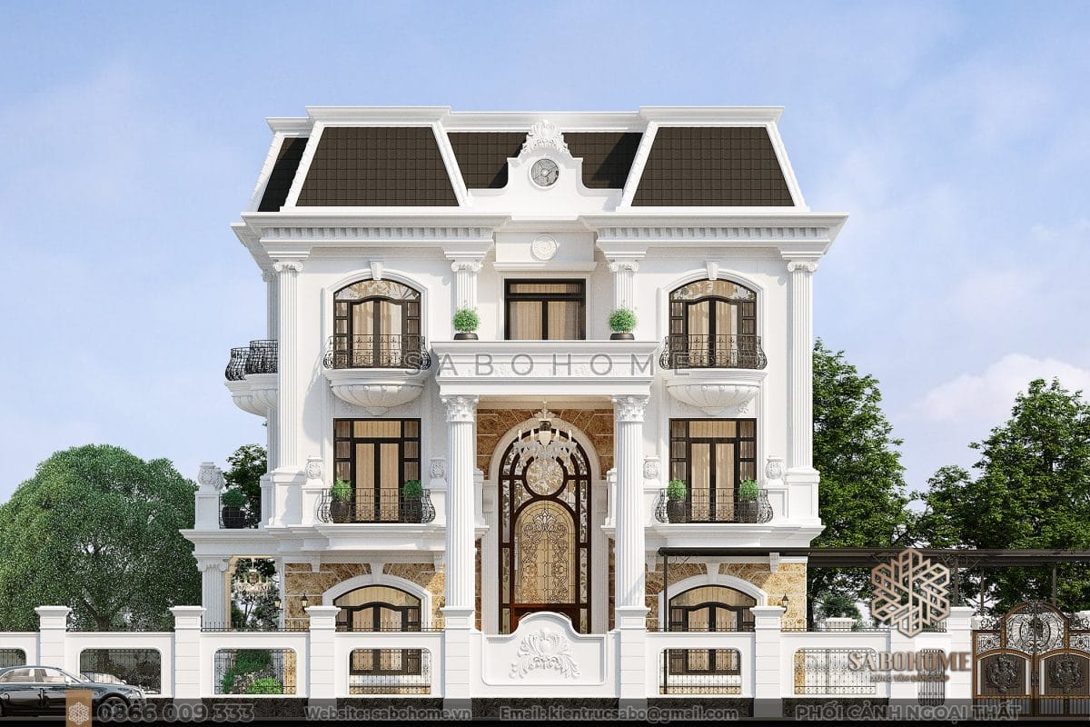 Sang trọng thiết kế biệt thự 3 tầng pháp bề thế - BT 2173