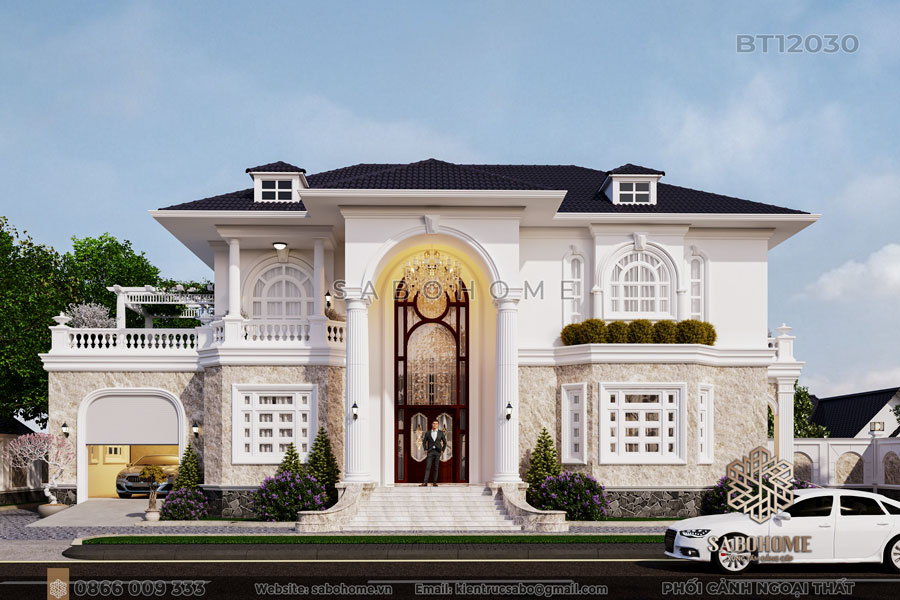 "Ngất Ngây" trước vẻ đẹp của biệt thự 2 tầng tân cổ điển - BT12030
