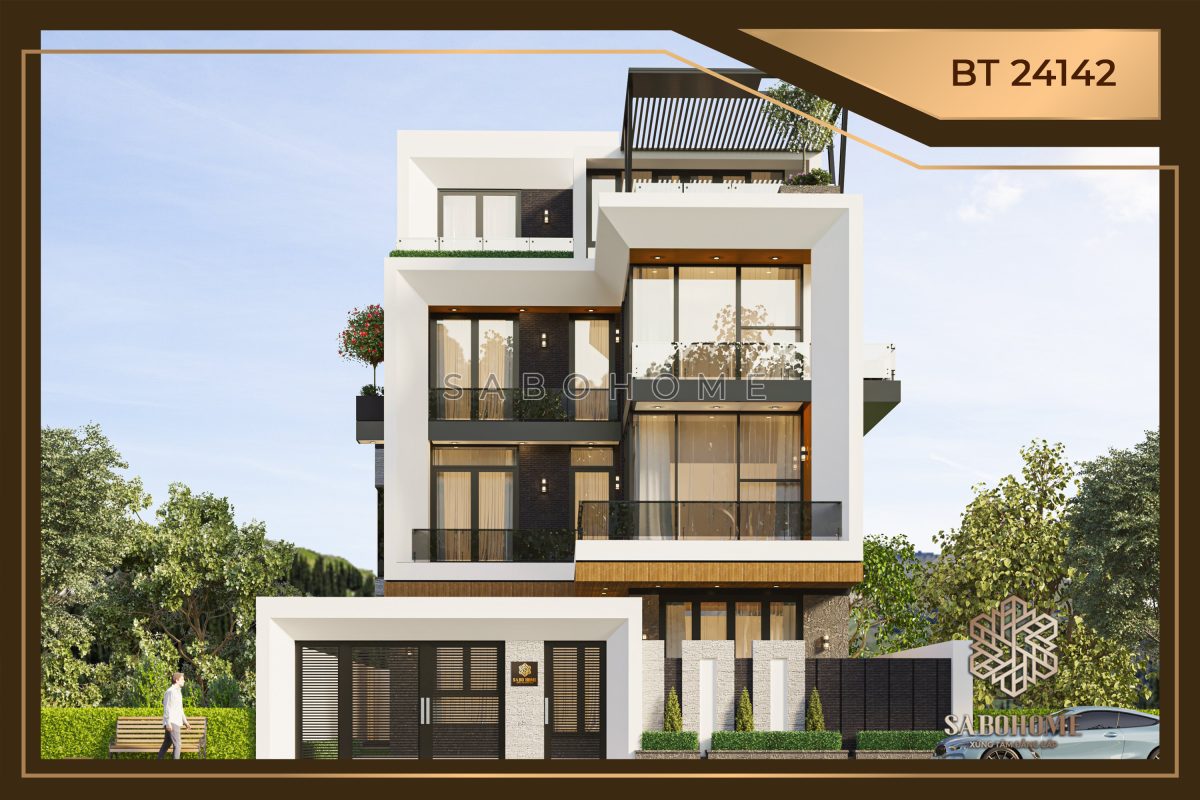 Mẫu thiết kế biệt thự 4 tầng hiện đại thời thượng - BT24142