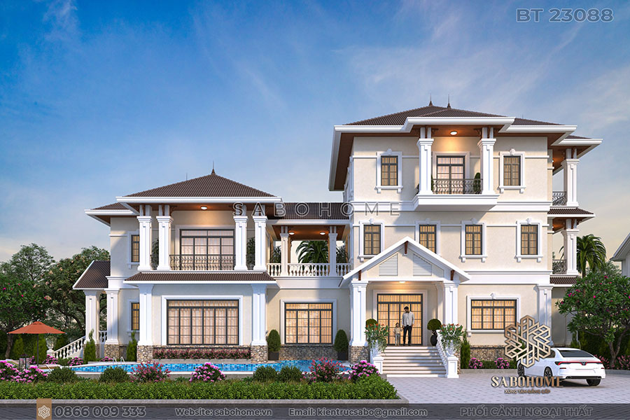 Mẫu biêt thự 3 tầng hiện đại đơn giản, thanh cao - BT 23088