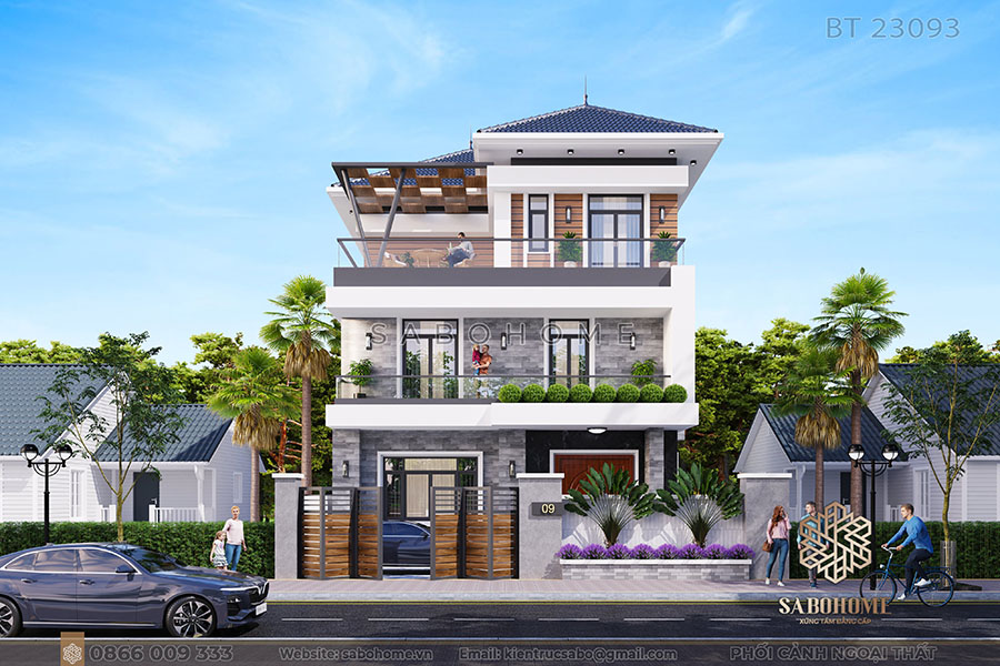Mẫu biệt thự mái nhật 3 tầng hiện đại đầy sức hút - BT 23093