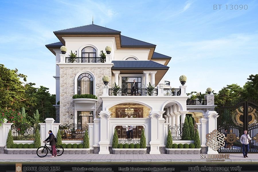 Thiết kế biệt thự 3 tầng Địa Trung Hải sang trọng, tiện nghi - BT 13090