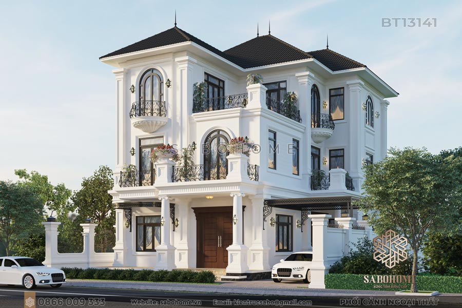 Mẫu thiết kế biệt thự 3 tầng tân cổ điển nhẹ nhàng tinh tế - BT13141