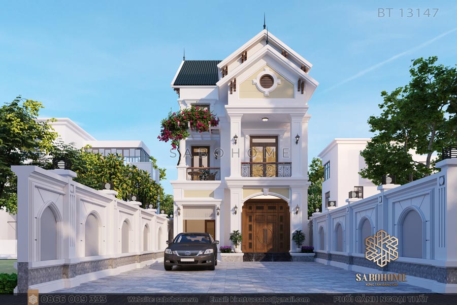 Mẫu thiết kế biệt thự 3 tầng mái thái tại Hà Nội - BT13147
