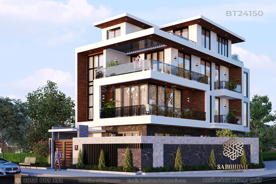 Thiết kế biệt thự 4 tầng phong cách hiện đại thời thượng - BT24150