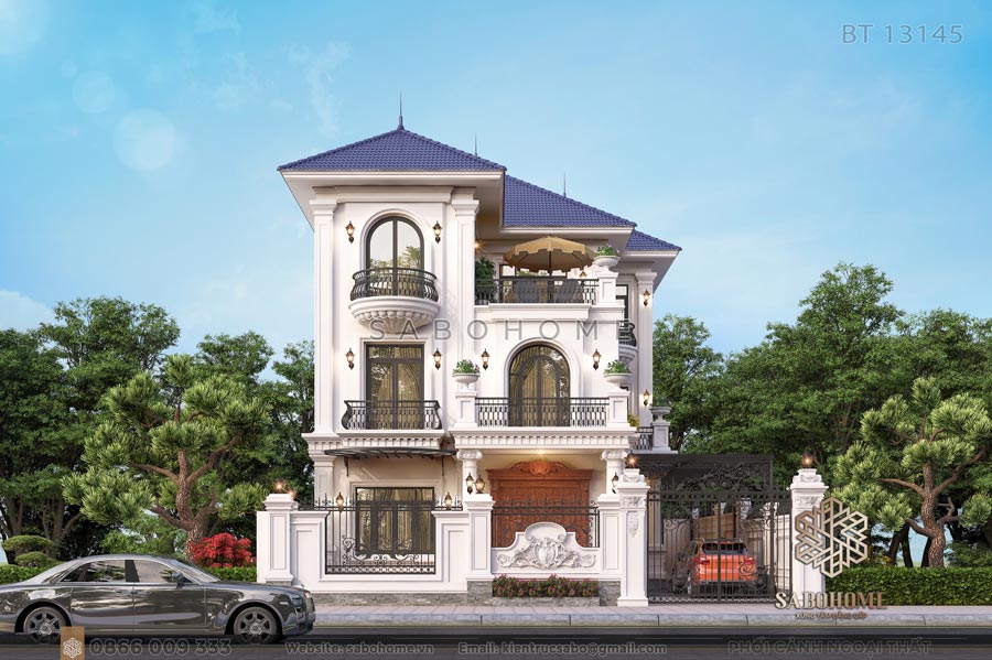 Thiết kế kiến trúc biệt thự 3 tầng tân cổ điển sang trọng - BT13145