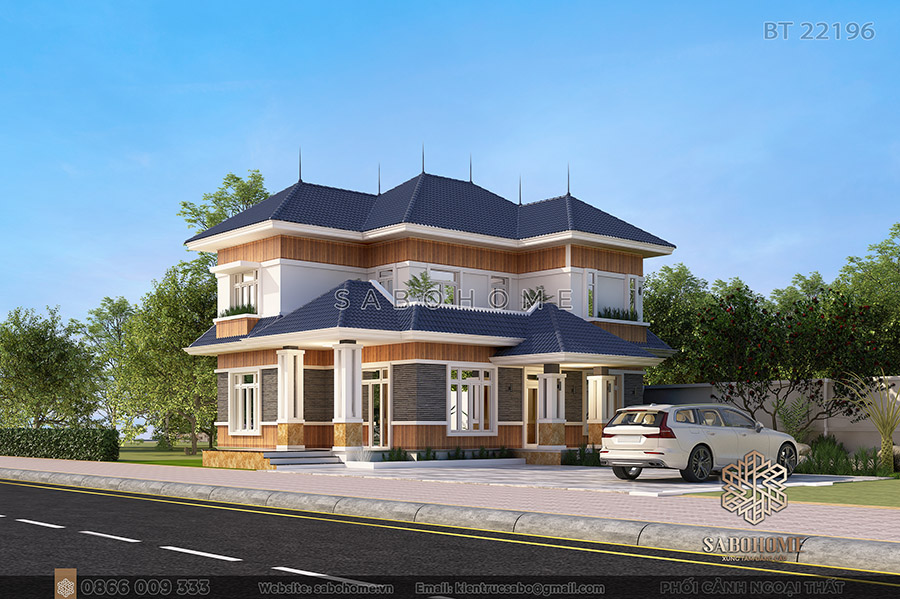 Đơn giản mẫu thiết kế biệt thự hiện đại 2 tầng mái nhật - BT22196