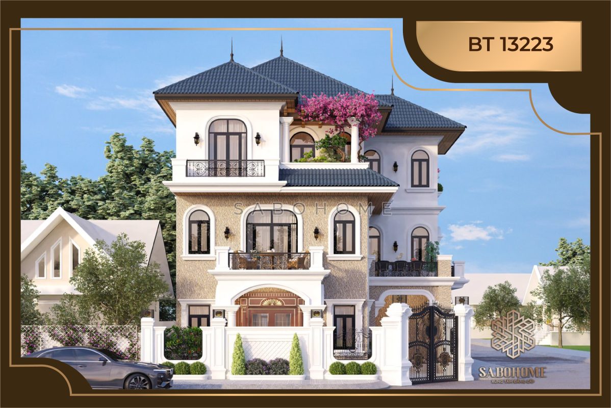 Trầm trồ với thiết kế biệt thự 3 tầng tân cổ điển Thái Nguyên - BT13223