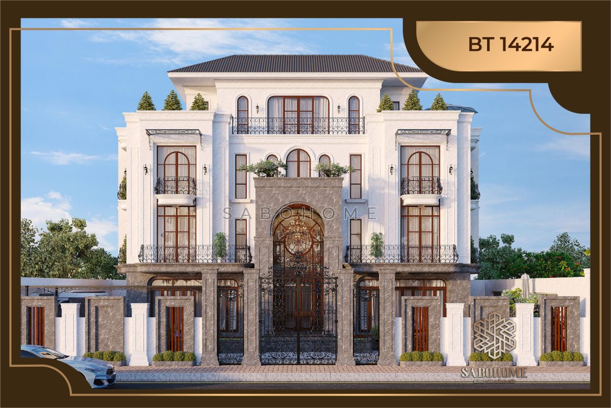 Hoành tráng mẫu thiết kế biệt thự tân cổ điển Địa Trung Hải 4 tầng - BT14214