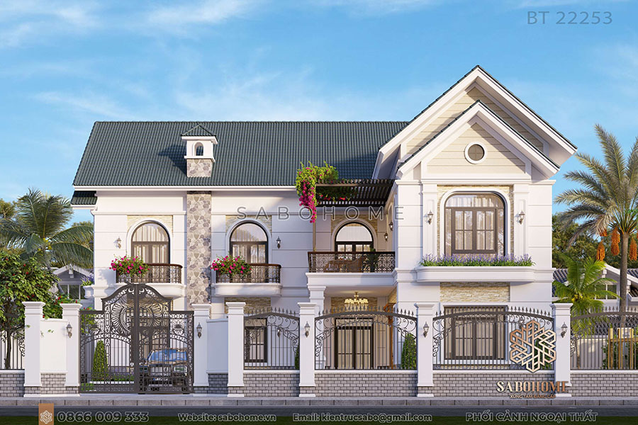 Trẻ trung với mẫu biệt thự 2 tầng hiện đại mái thái - BT22253