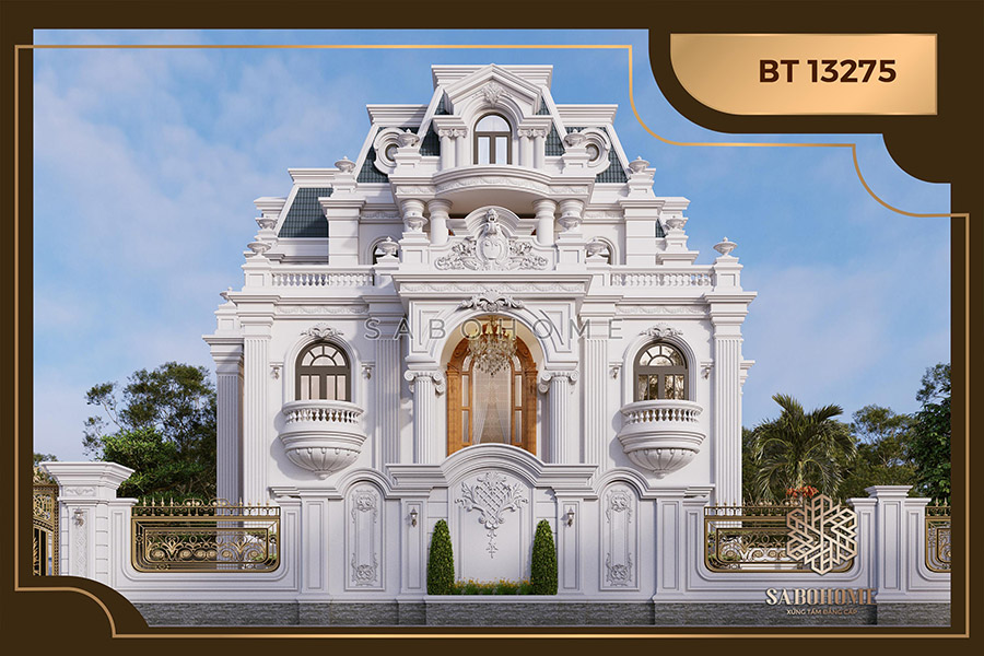 Trầm trồ biệt thự tân cổ điển 3 tầng mái Mansard ở Bắc Giang - BT13275