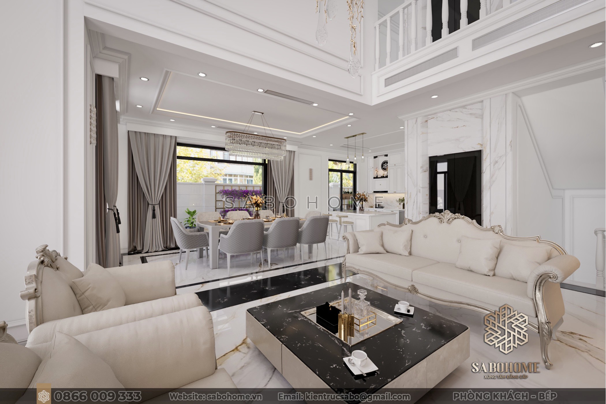 Đẳng cấp cùng mẫu nội thất phòng khách, bếp biệt thự mới nhất 2023 - SABOHOME
